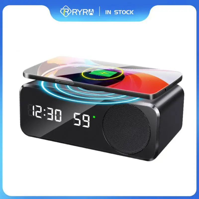 

RYRA Wireless Bluetooth Speaker With Wireless Charger Mini Portable Mirror Dual Alarm Clock Sound Phone Holder For All Phone