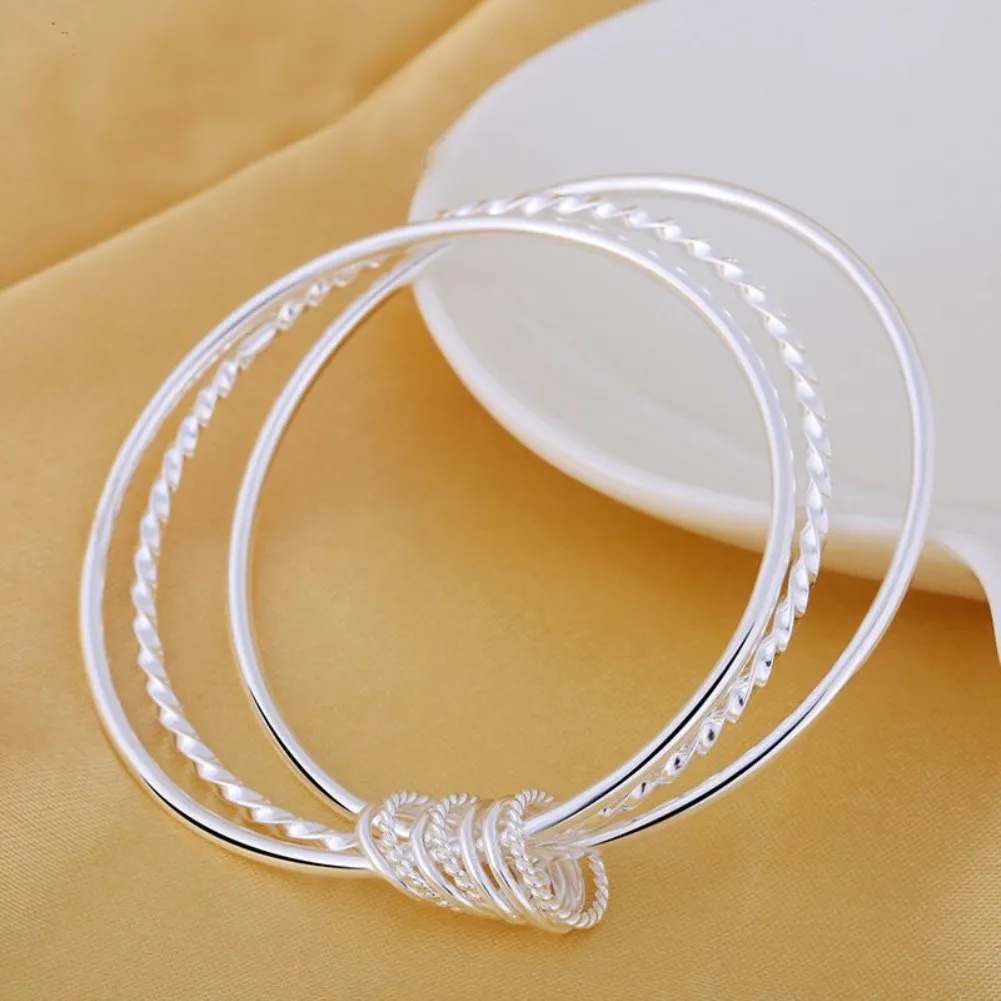 

Hot trend fine Three circles bangle 925 sterling Silver bracelets for women Fashion noble Party wedding accessories Jewelry gift