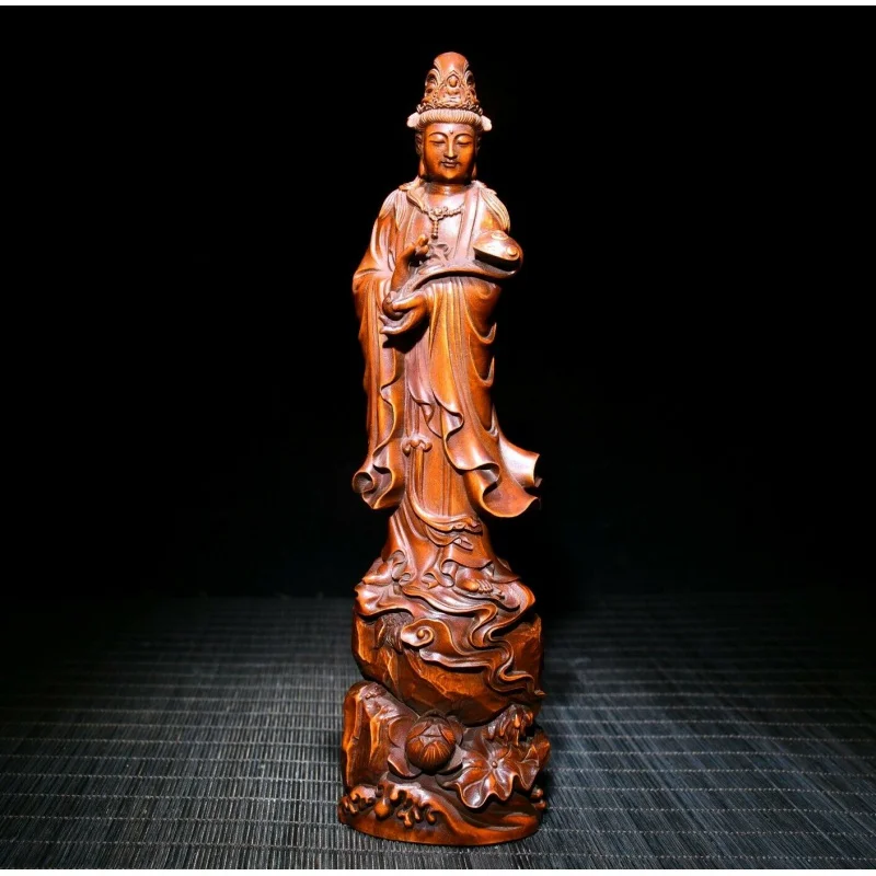 Chinese Natural Boxwood Handmade Exquisite Kwan-Yin Bodhisattva/buddha statue、 21cm