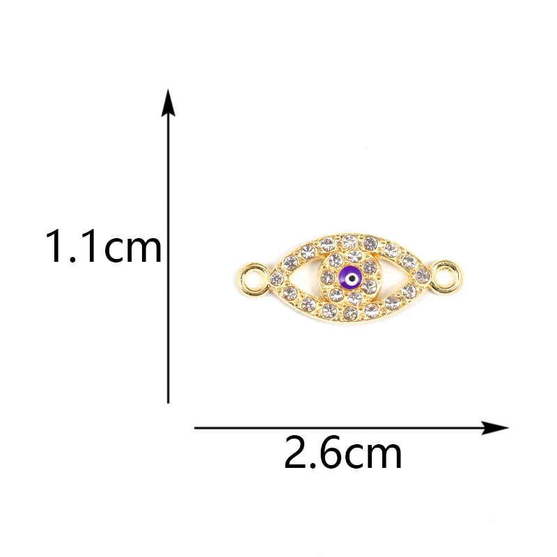 15Pcs 11*26MM Delicate Alloy Enamel Evil Eye Inaid Rhinestone Charms Connectors For Jewelry Earrings Necklace DIY Making Crafts