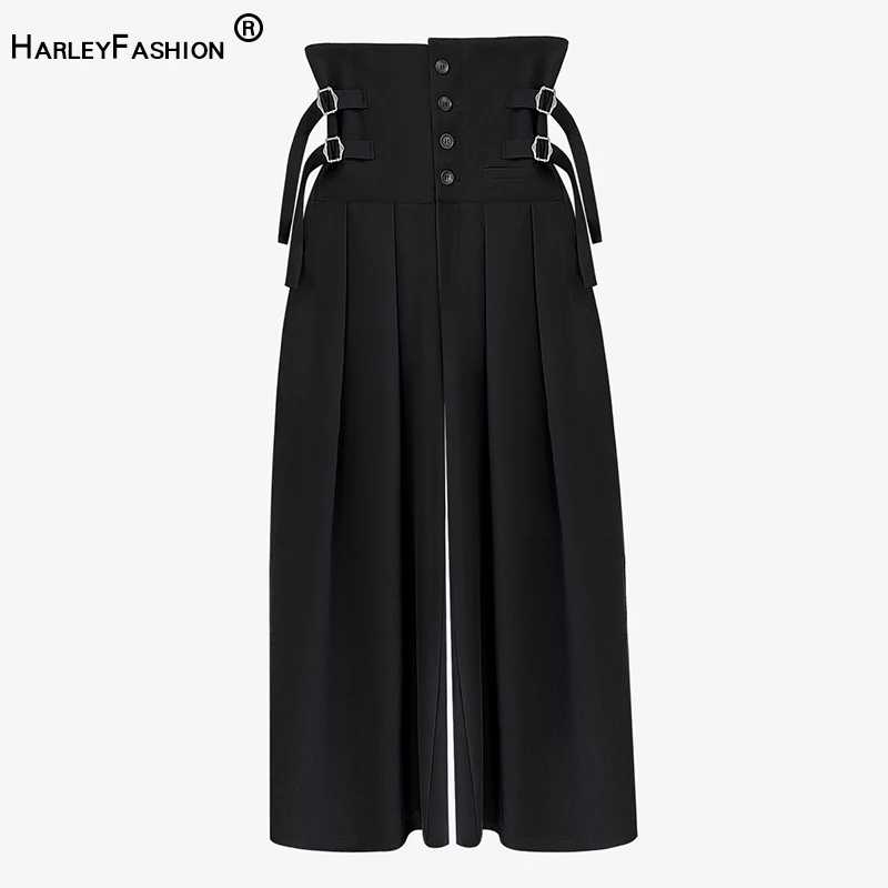 

Women Wide-Leg Black Loose Long Pants High Waist Luxury Quality Minimalism Style Lady Street Trosuers