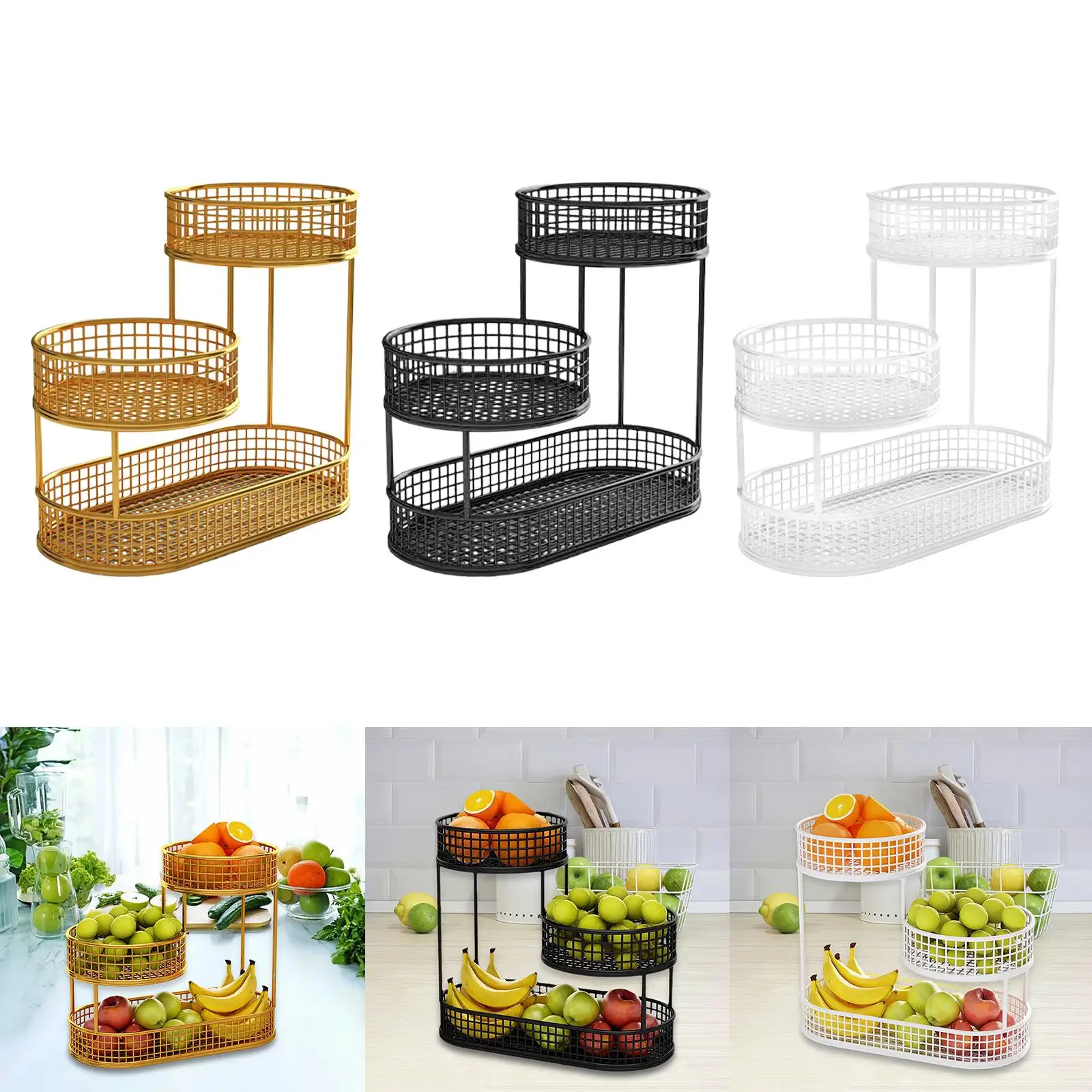 Countertop Fruit Basket Metal Wire Storage Basket, Counter Serving Tray Space Saver Serving Stand Vegetables Storage Rack