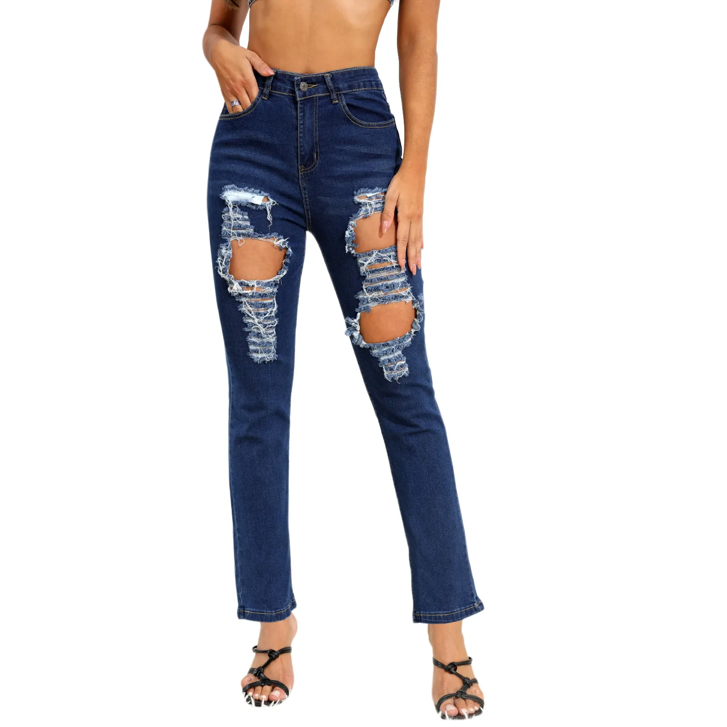 

Новинка Осень 2022, женские нестандартные джинсы из двух частей, свободные прямые брюки в пол