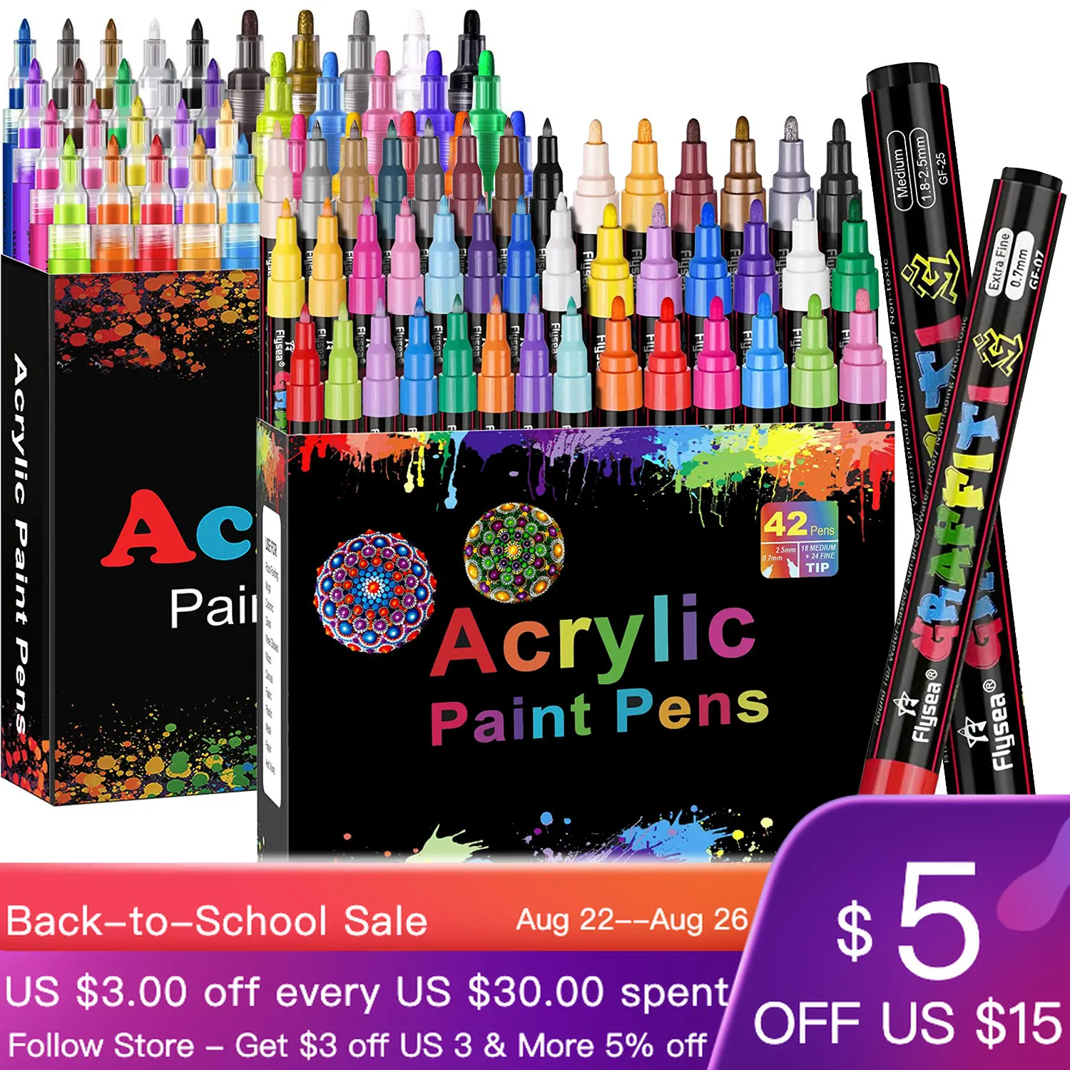 Premium Acrylic Paint Marker Pens Long Lasting Paint Pens with Extra Fine and Medium Tip, Paint Art Markers Set for Rock, Wood