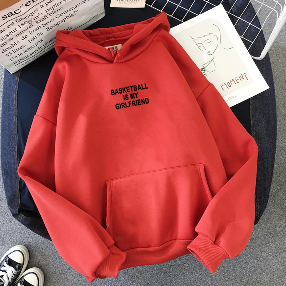 

Harajuku Basketball Is My Girlfriend Letter Printing Women Streetwear Warm Oversized Hoodie Sweatshirt Simple Graphics Hoodies