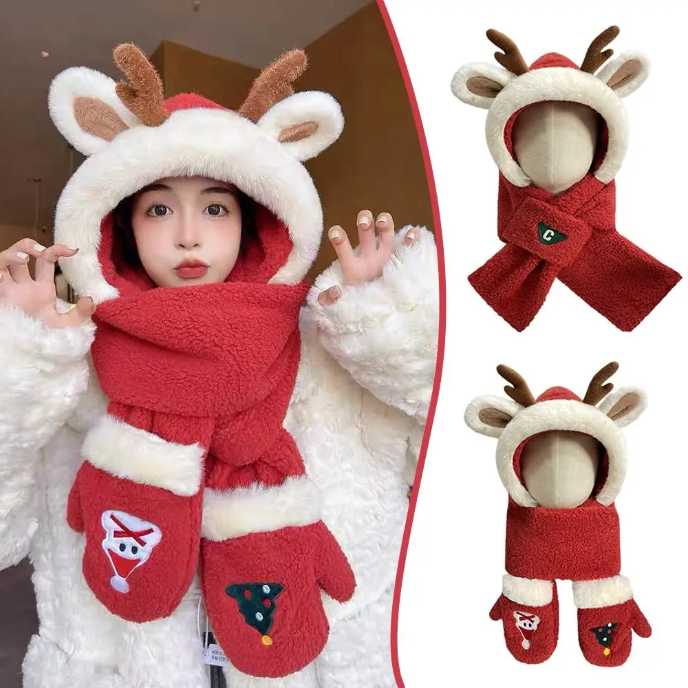 Милая рождественская шапка с красными рогами свободная плюшевая вязаная