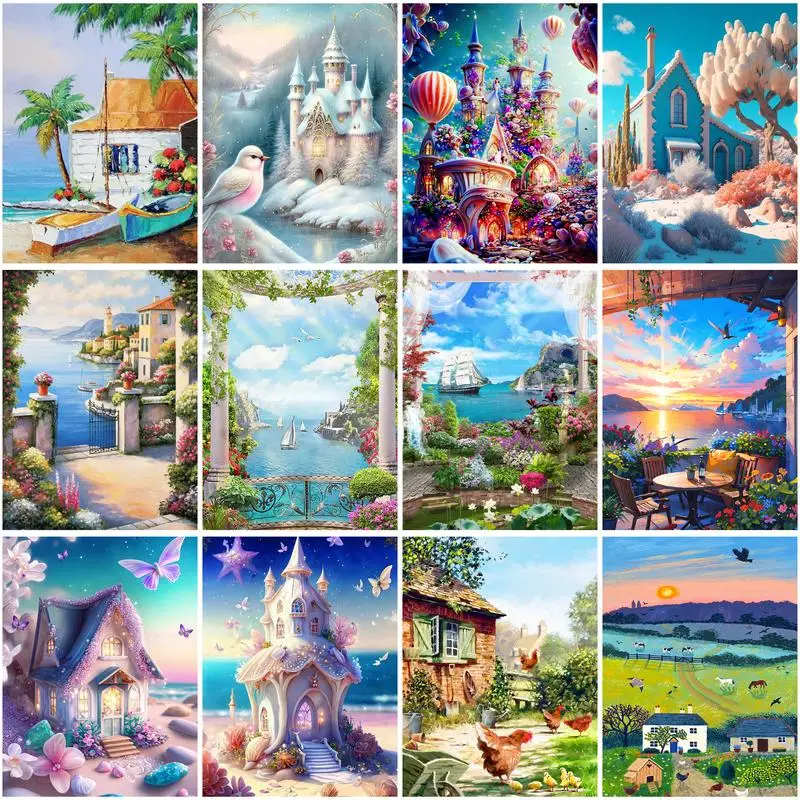 CHENISTORY краска по номерам дом пейзаж ручная роспись живопись художественный