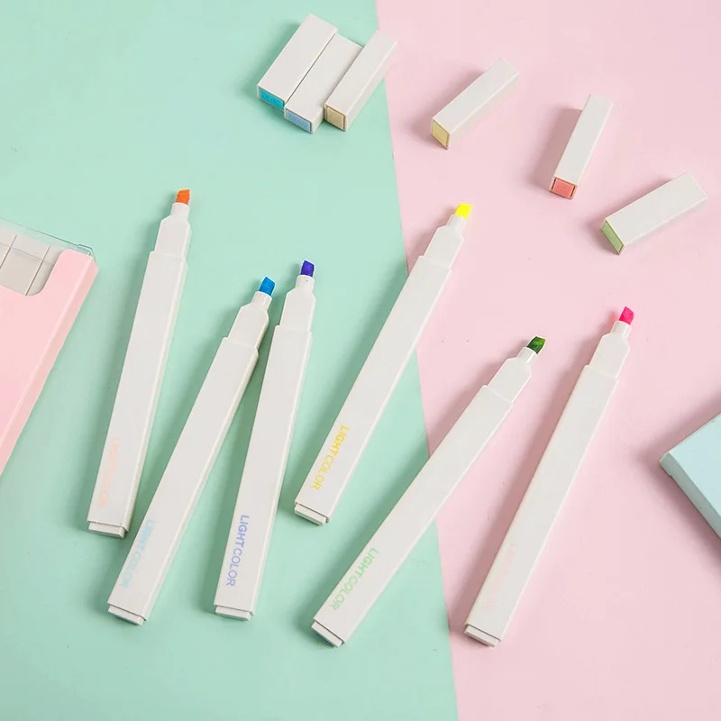 

6pcs Soft Tip Color Highlighter Marker Pen Set Water Based Ink Morandi Pastel Pens Drawing Painting Journal School