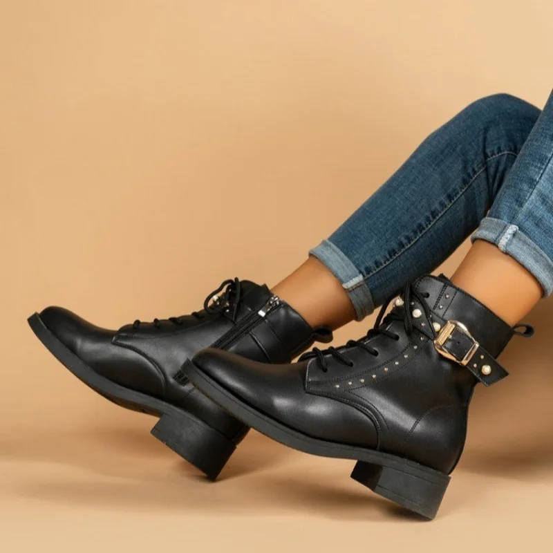 Women's Boots Shoes Autumn Rivet Winter Shoes 2023 New Temperament Solid Women's Fashion Platform Shoes 2023 NEW