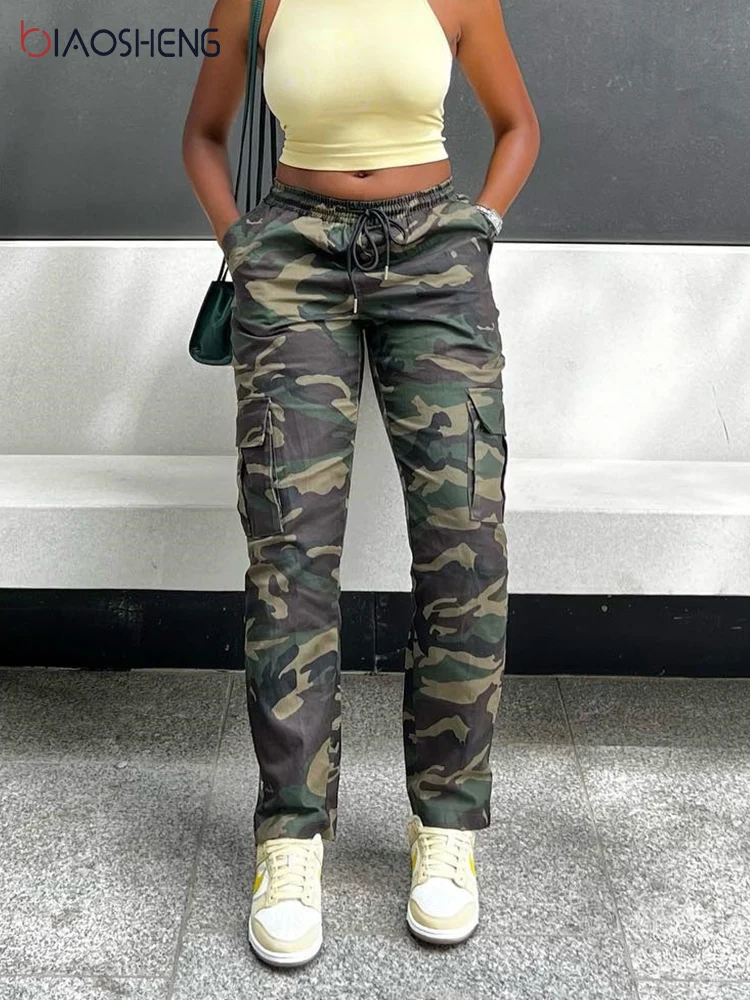 

Брюки-карго женские камуфляжные с завышенной талией, Y2k