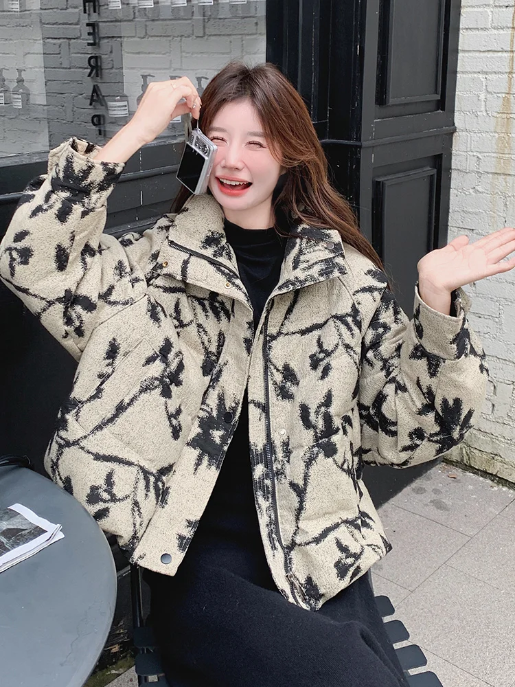 Новый китайский Sle ретро национальный тушью с принтом пуховик женский зима 2024