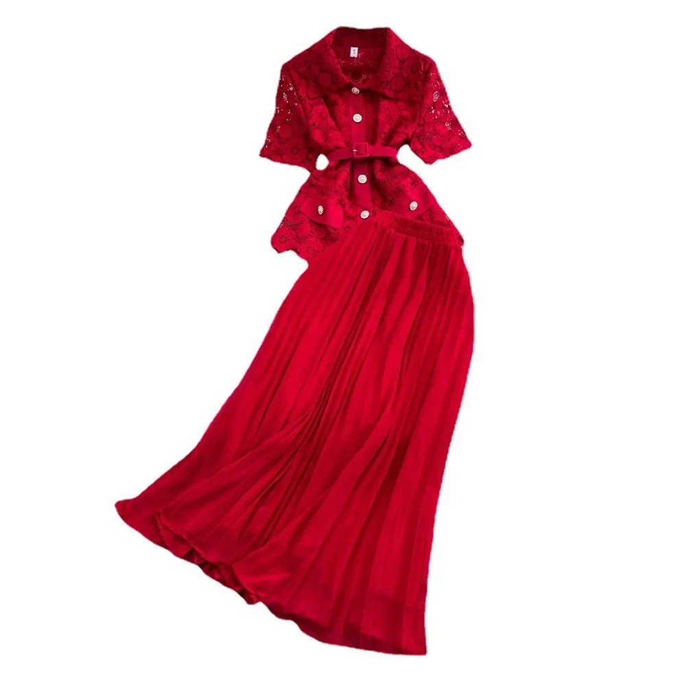 Роскошный легкий свободный костюм с лацканами рубашка и юбка высокой талией