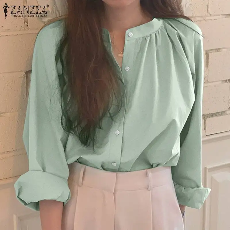 

Long Sleeve Blouse O-Neck Solid Color Blusas 2022 ZANZEA Spring Women Femininas Work OL Top Casual Holiday Elegant Loose Chemise