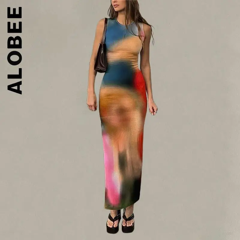 

Новинка, женское платье Alobee, элегантный пикантный сарафан с принтом, наряды, мягкие платья для девушек, тонкая винтажная Женская одежда, пла...