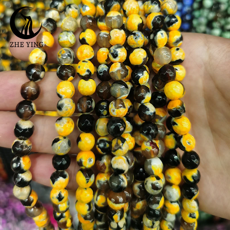 

8mm Natural Stone Fire Dragon Veins Agates Beads Multicolor Round Loose Beads For Jewelry Making DIY Bracelets Accessories