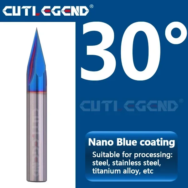 

HRC65 Фреза для снятия фаски с нано-синим покрытием, твердосплавный фрезерный станок диаметром 3-12 мм, 30 градусов, фреза для снятия фаски, края V Grove Router