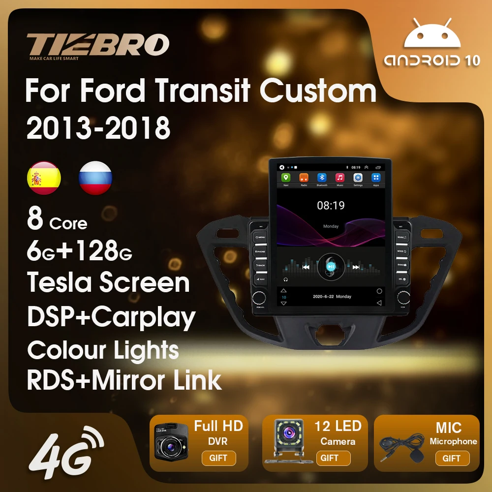 

2 Din Android10.0 Car Radio For Ford Transit Custom 2013-2018 Tesla Style Multimedia Video Player Stereo Receiver GPS Navigation