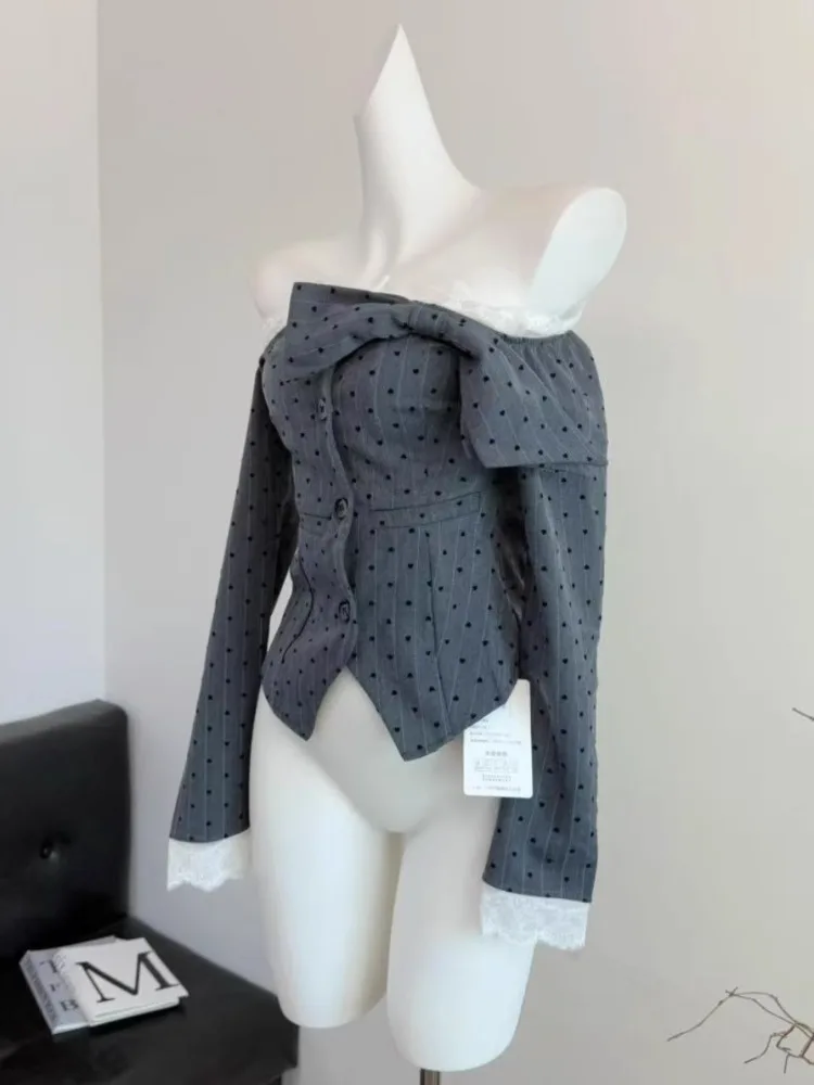 Новинка весны 202 серая французская рубашка с узкой талией женская одежда