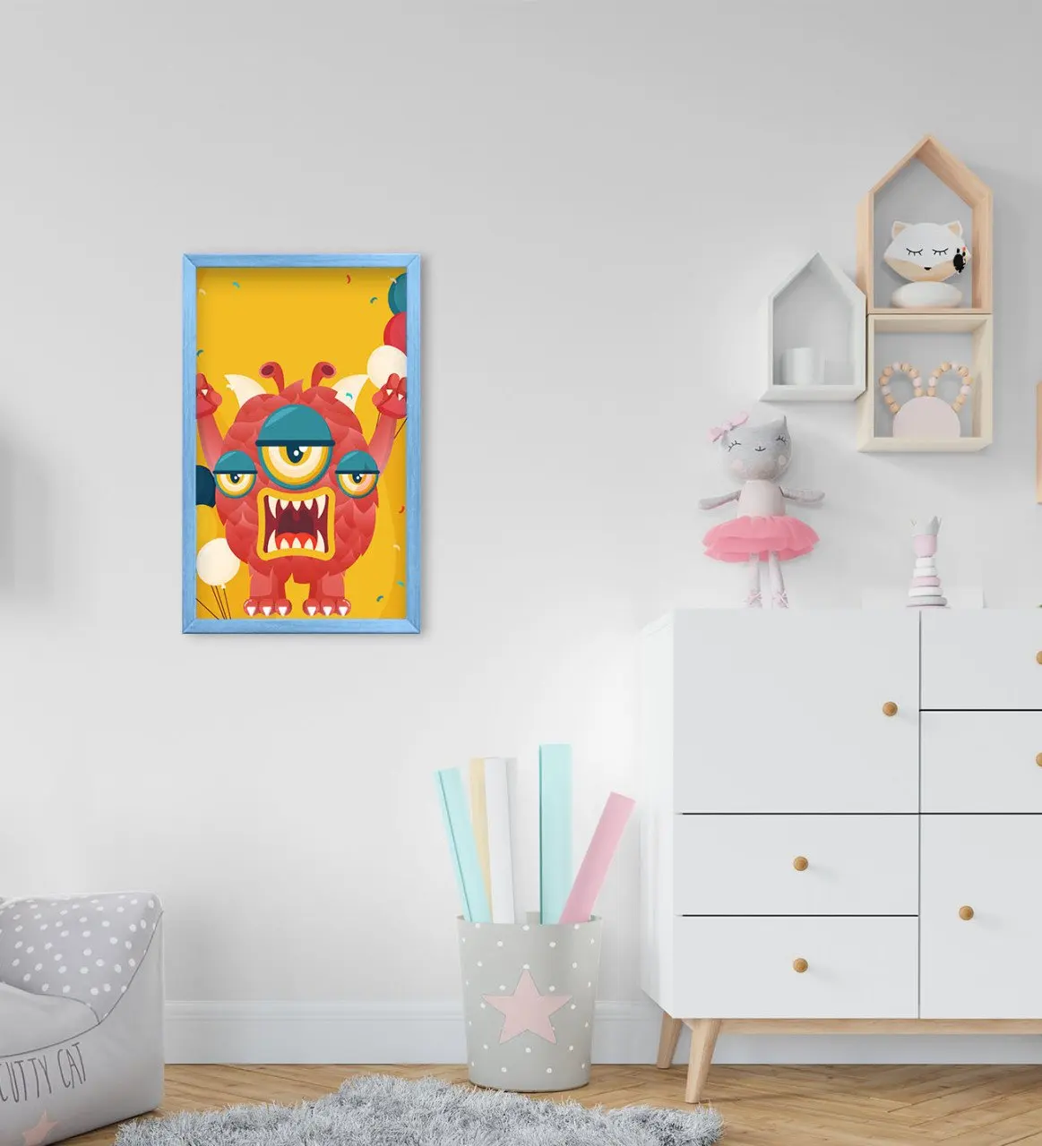 

BK Home Sweet с дизайном «Монстр» декоративные синий деревянной рамке в детской комнате Tablo-3