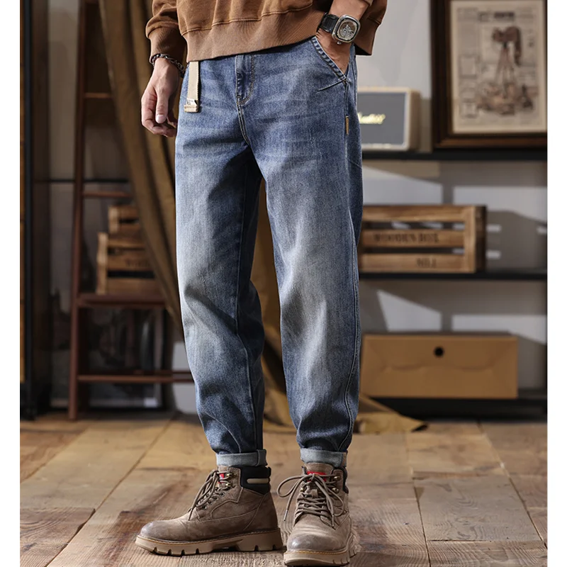 Men Clothing Autumn and Winter Straight Loose Cylinder Jeans Vintage Chaopai Versatile Comfortable Blue Harun Trousers Women New