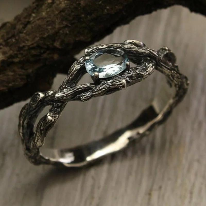 

Braided Twig Engagement Ring with Topaz, Women's White Branch Ring, Unique Women's Topaz Ring, Gift for Bride