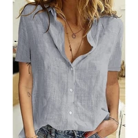 women oversized shirts fashion blouses office ladies plus size summer t shirt cotton linen short sleeve casual top ol blouse new
