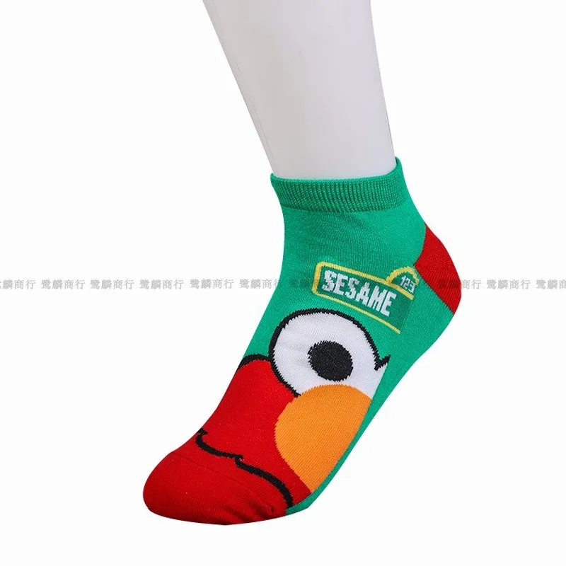 Women Socks Sesame Street Short Sock for Ladies Cotton Kawaii Standard Sox Cartoon Adult Autumn Female Trendy Korean Calcetines