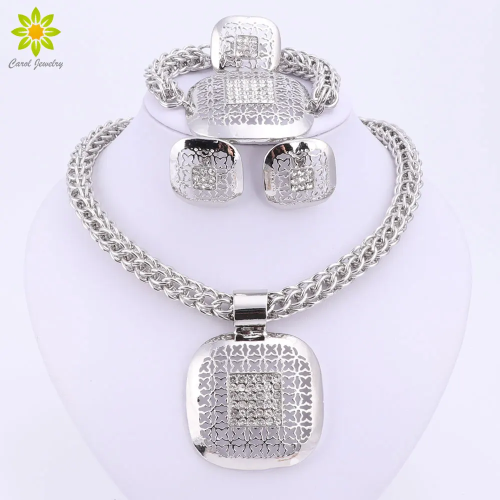 

Дубай посеребренные изысканные африканские бусы Ювелирные наборы нигерийские Свадебные аксессуары Свадебный воротник костюм серьги ожер...