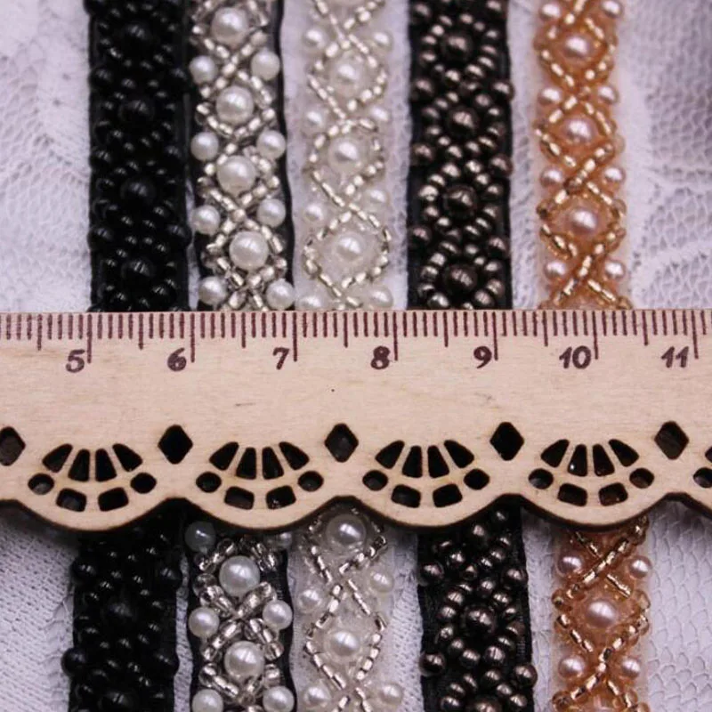 Бисерная кружевная ткань с воротником 10 мм цвет в ассортименте