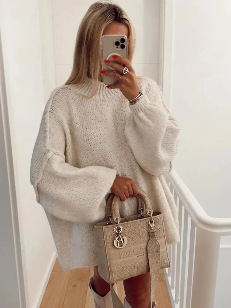 

Knitted Women's Jumper Sweater Long Lantern Slve O-neck Fashion Autumn Winter Pulr Female Elegant Warm Solid All-match Top