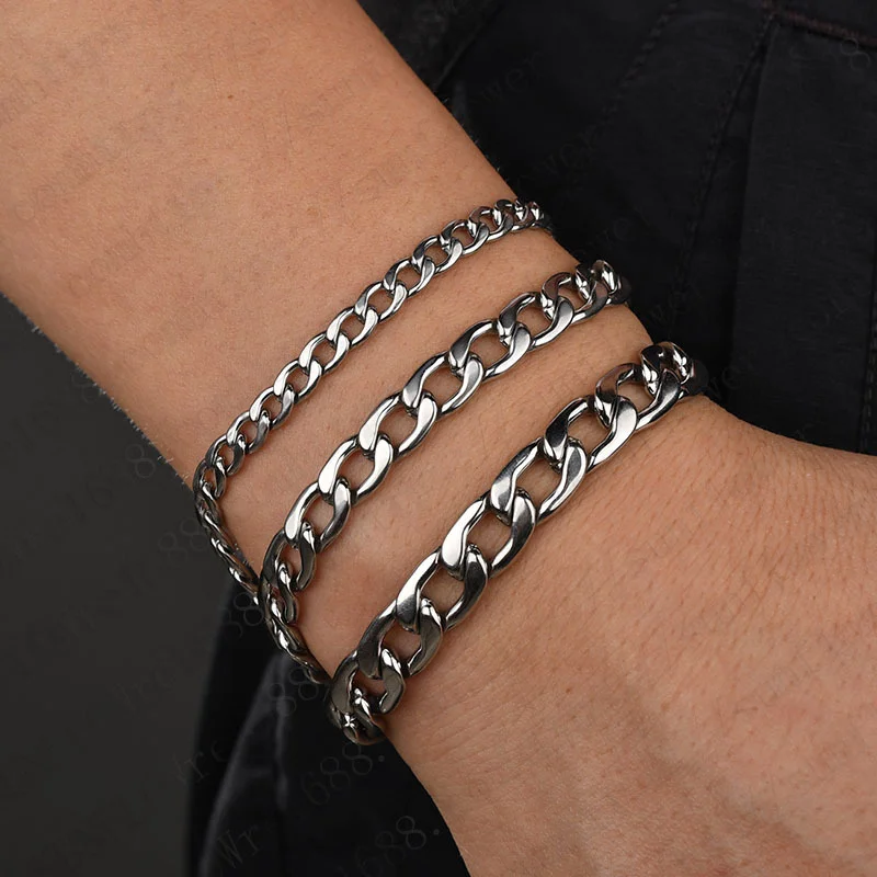 

Men's Bracelet Homme Stainless Steel Cuban Link Chains Bracelets For Men Women Chain On Hand Accessories 5/7.5/9MM Jewelry Gift