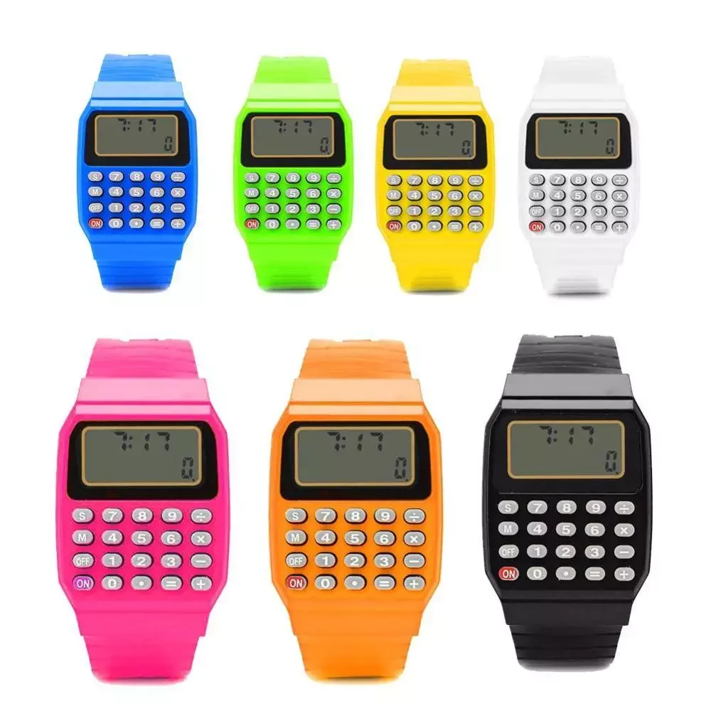 

Handheld Pocket Calculator Watch Unsex Silicone Multi-Purpose Date Time kids Electronic Wrist Calculator Watch Exam Tool