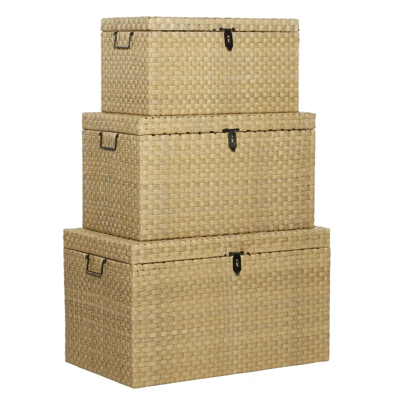 

DecMode 24" x 13" Light Brown Metal Nesting Trunk, 3-Pieces