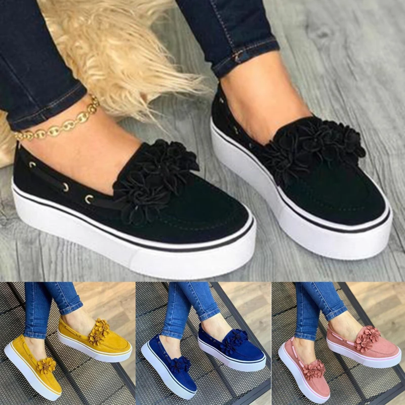 

2023NEW Sneakers Women Casual Shoes Platform Flowers Flats Heel Round Toe Espadrilles Ladies Loafers Shoes Zapatos Mujer