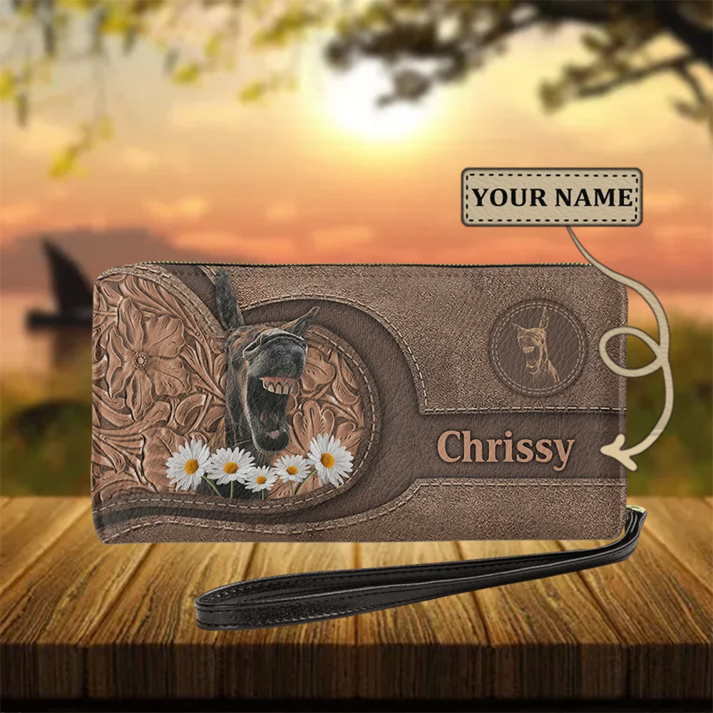 

Donkey Dairy Flower Pattern Desiger Luxury Clutch Purse PU Zipper Wallet For Women Portable Belt Handbag Small Travel Bag Bolso