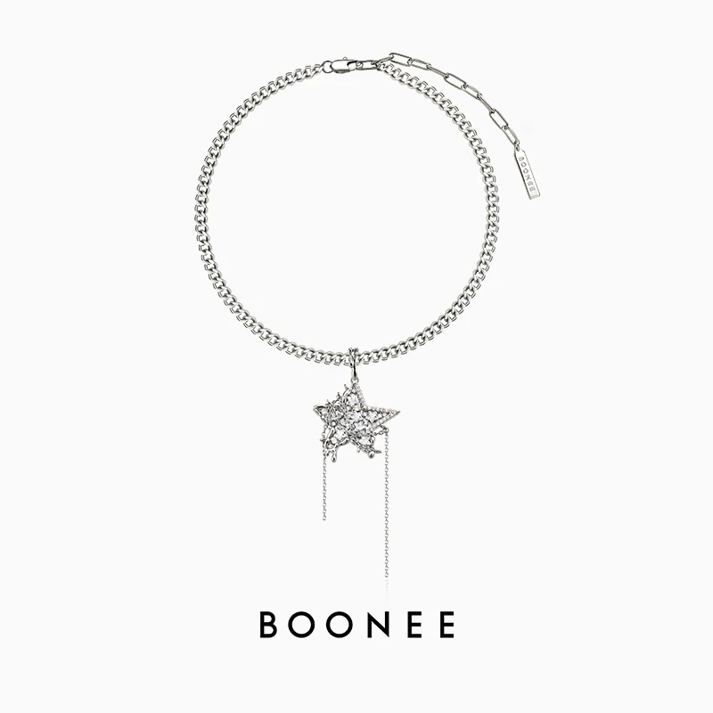 

LONDANY necklace Original heavy industry five pointed star diamond inlaid gem tassel lava chain personality Necklace female