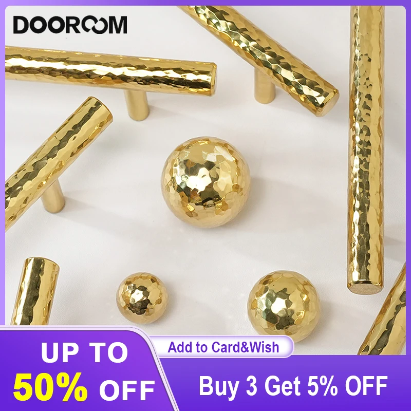 

DOOROOM Retro Brass Furniture Handles Modern Hammered Cupboard Wardrobe Dresser Shoe Box Drawer Cabinet Knobs Ball T Shaped