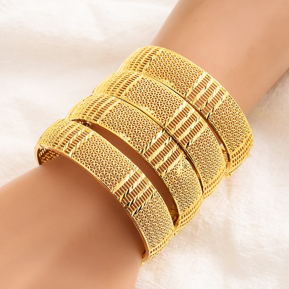 

4pcs/Set Dubai Gold Color African Bridal Wedding Openable Bangle For Women Saudi Arab Exquisite pattern Bracelet&Bangles Jewelry