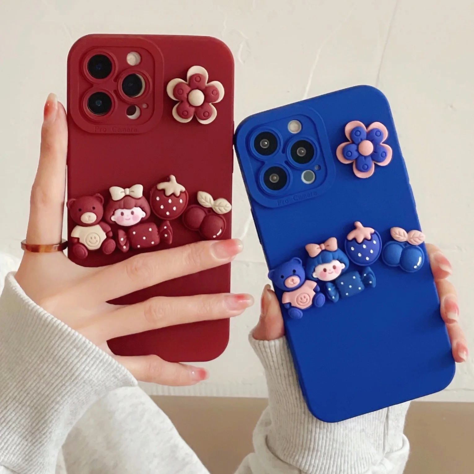 

Klein Blue Case for IPhone 12 13 11 Pro Mini XS Max XR X 7 8 10 6 6S Plus SE 2 Soft TPU 3D Cartoon Girl Flower Phone Cover Funda