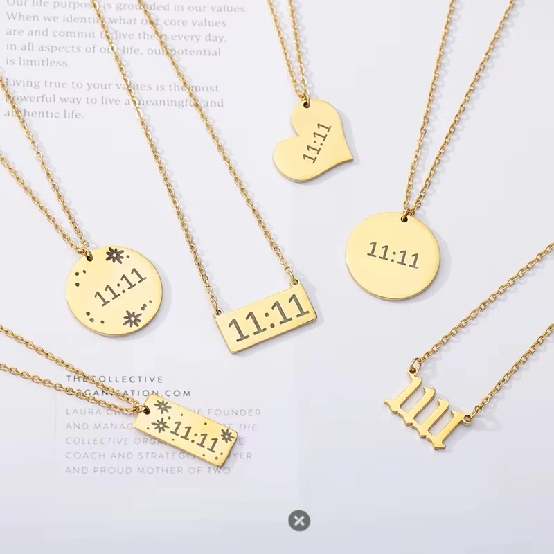 Lucky Angel Number 11:11 Necklace For Women Stainless Steel Gold Color 1111 Rectangle Pendant Birthday Jewelry Gift