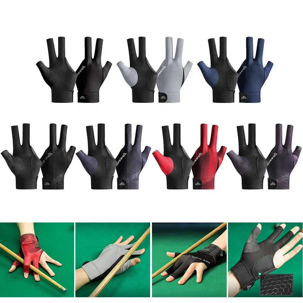 

Open Finger Billiard Gloves Adjustable Sticker Polyester Snooker Billiards Gloves Smooth Soft Portable Reusable Amateur Training