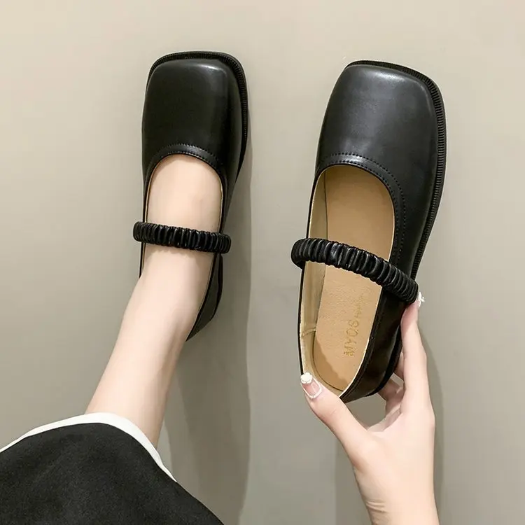 

Туфли Мэри Джейн Весенние новые универсальные Женские однотонные туфли с квадратным носком мягкие туфли на низком толстом каблуке