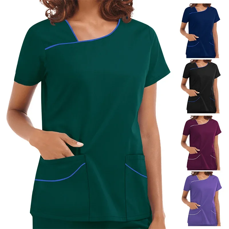 

Women Short Sleeve V-Neck Scrubs Tops Medical Uniforms Nurse Accessories Beauty Spa Dental Clinic Health Care Lab Work Clothes