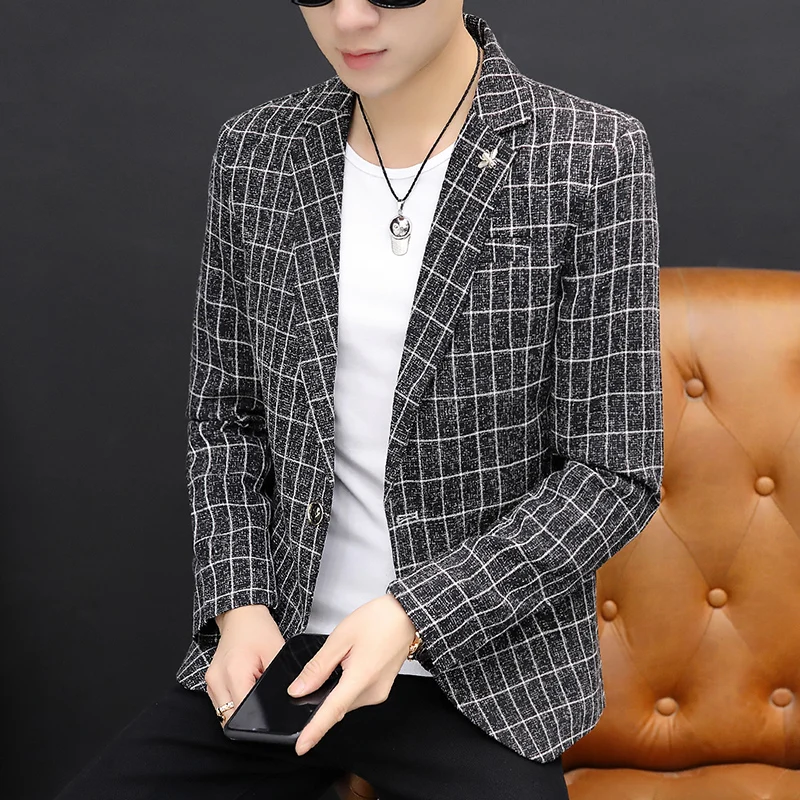 

2023New boutique men's fashion casual Korean version trend slim single jacket young man handsome personality small suit jacket