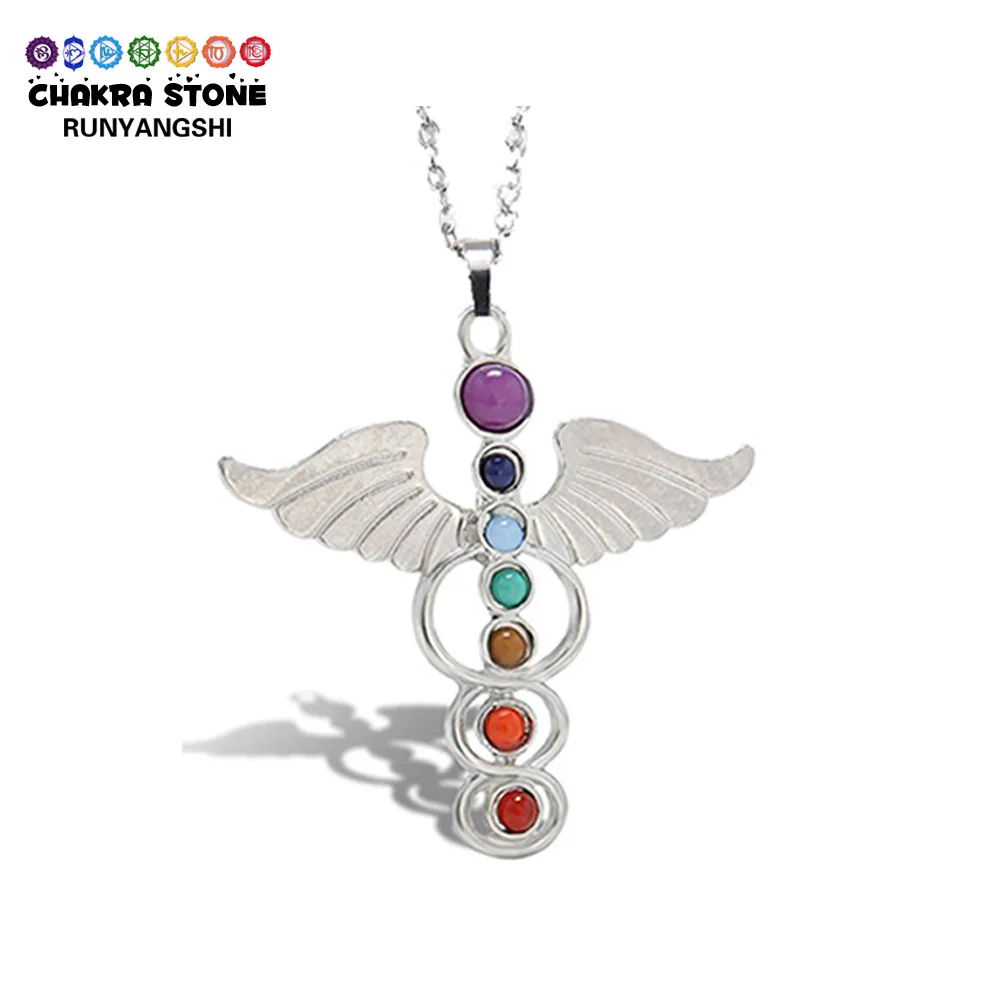 Красивая красочная подвеска с 7 крыльями ангела, натуральный исцеляющий кристалл, ожерелье для йоги, религиозные украшения «сделай сам» для женщин, подарки