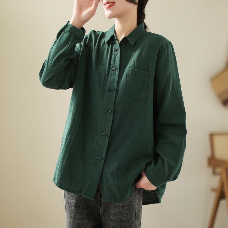 Женская рубашка с отложным воротником Повседневная блузка свободного покроя