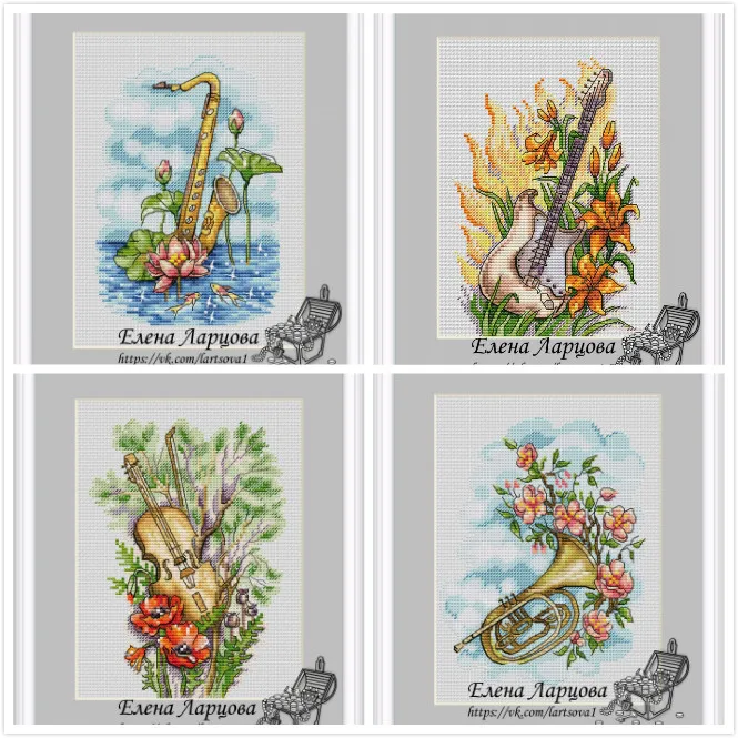 

Flowers and musical instruments Cross Stich Embroidery set Electronic drawing Cross Stich Needlework PDF by Email