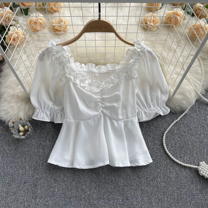 

Puff sleeve short top summer high waist versatile shirt trend blusas mujer de moda 2022