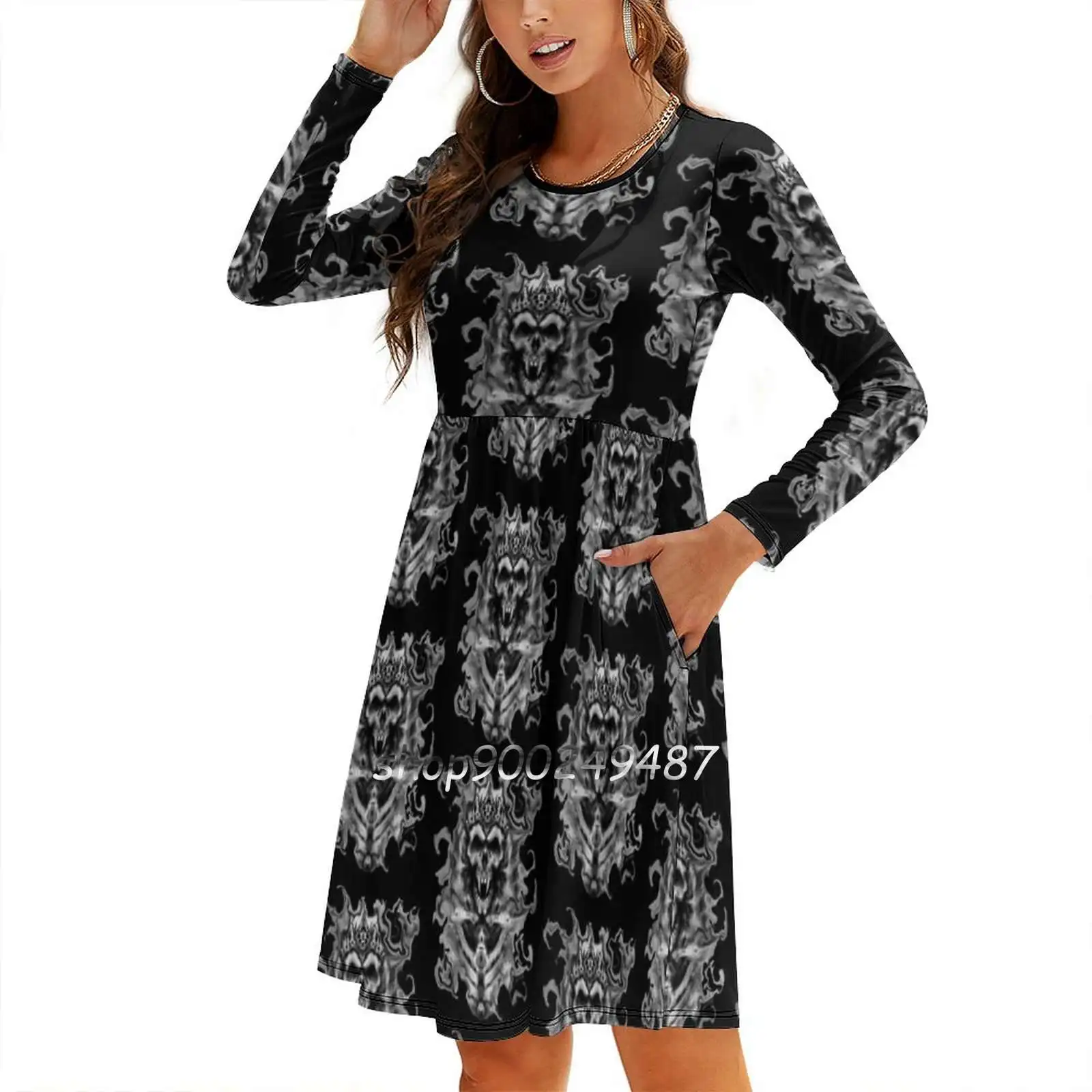 Smoke Skull King Sweetheart Knot Расклешенное платье Модный дизайн Свободное большого размера