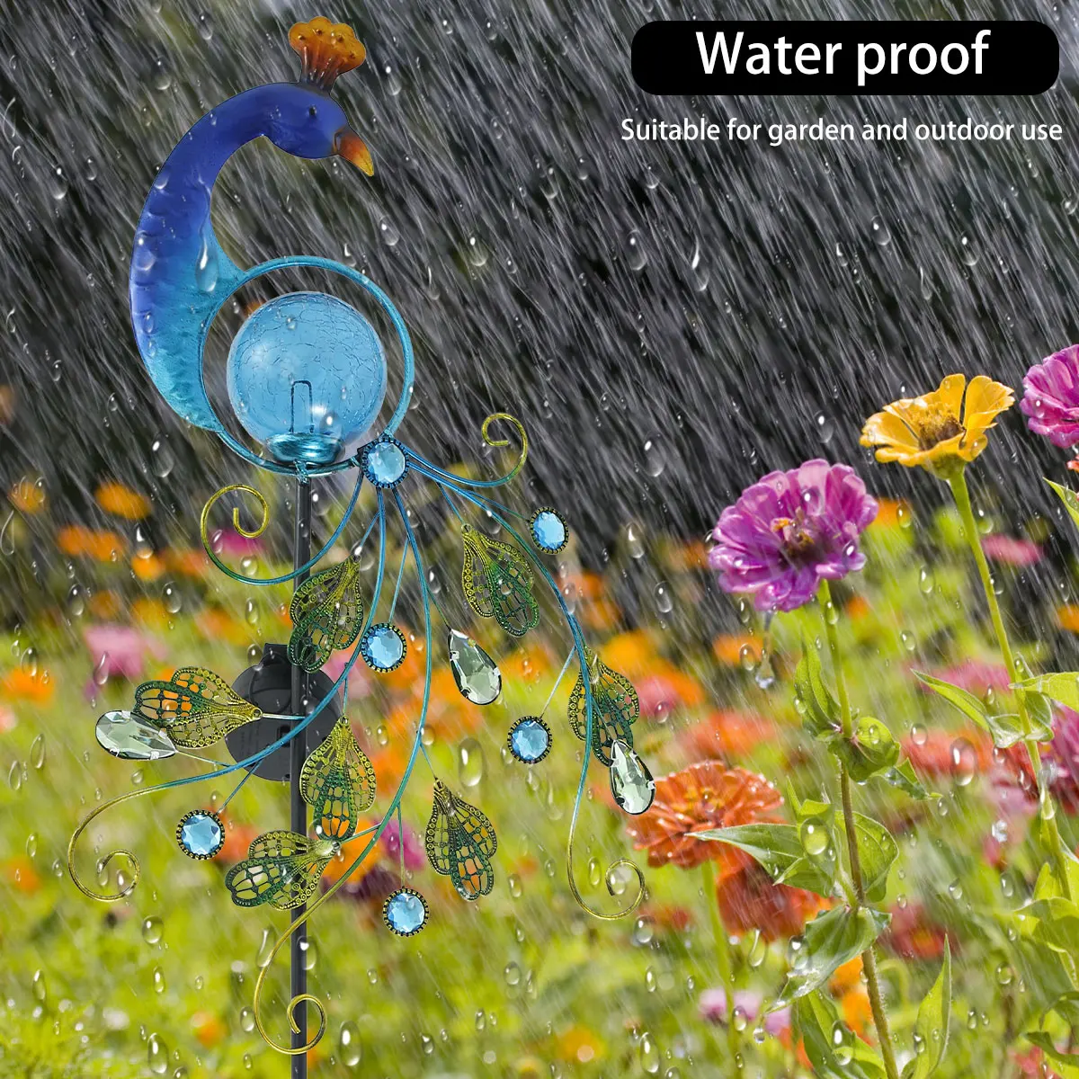 

41" Solar Garden Lights Peacock Light Waterproof Metal Peacock Decor Landscape Path Lights for Lawn Patio Yard